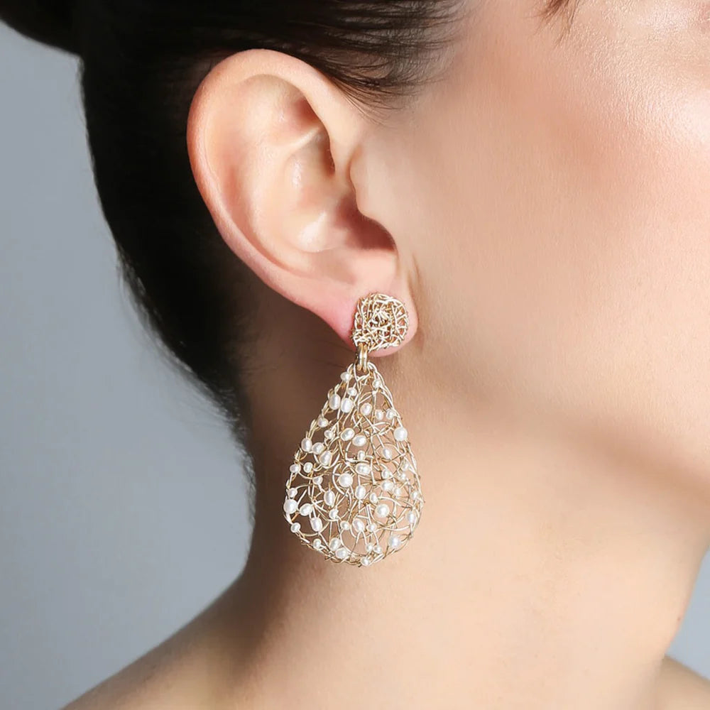 Gota Earrings #1 (40mm) Pearl
