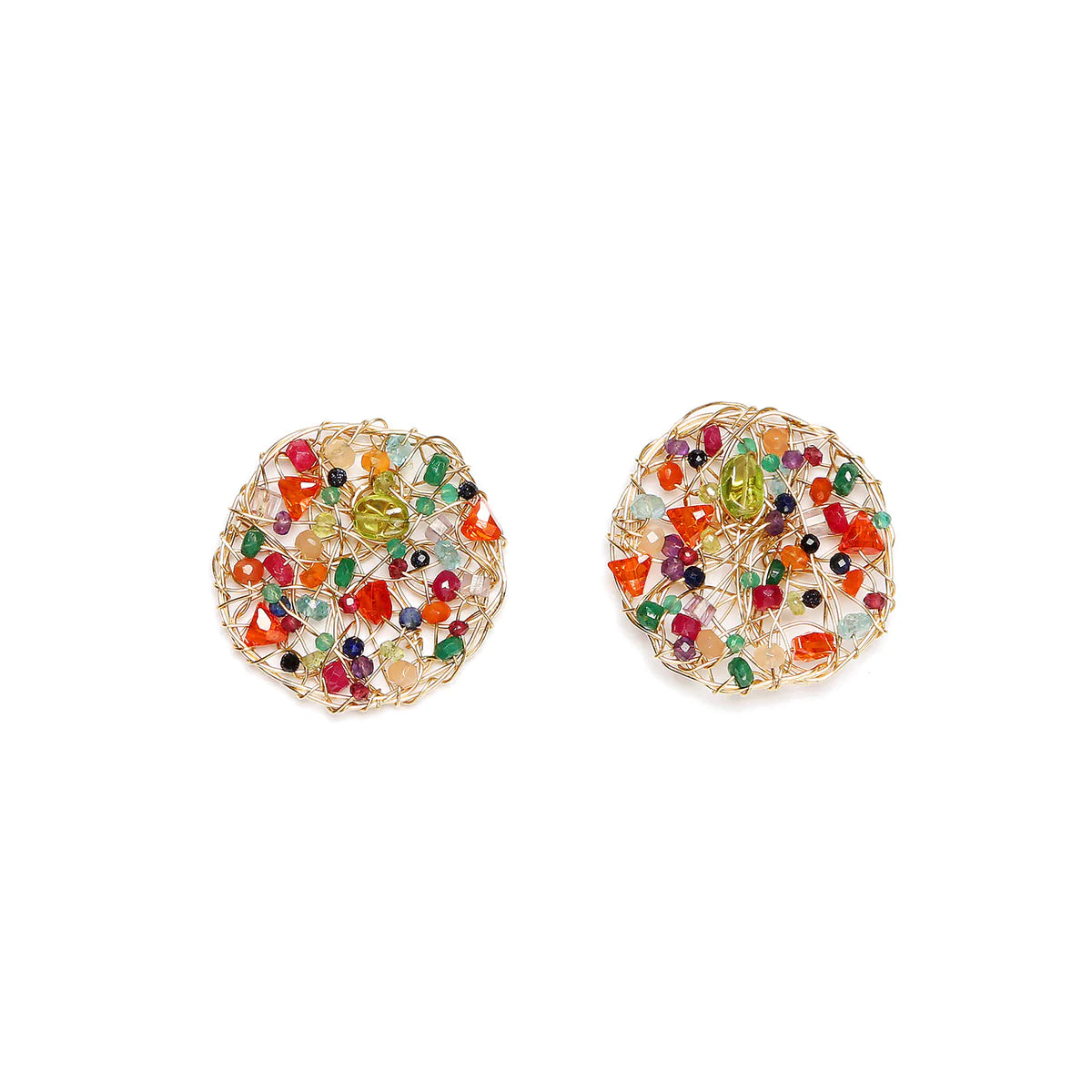 Aura Earrings #1 (30mm) -Multicolor Gems Mix